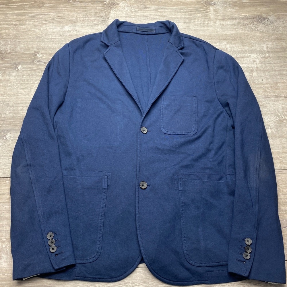 Denham Sport Coat‎ Mens L Blue Knit Blazer Stretch Unstructured Travel Relaxed